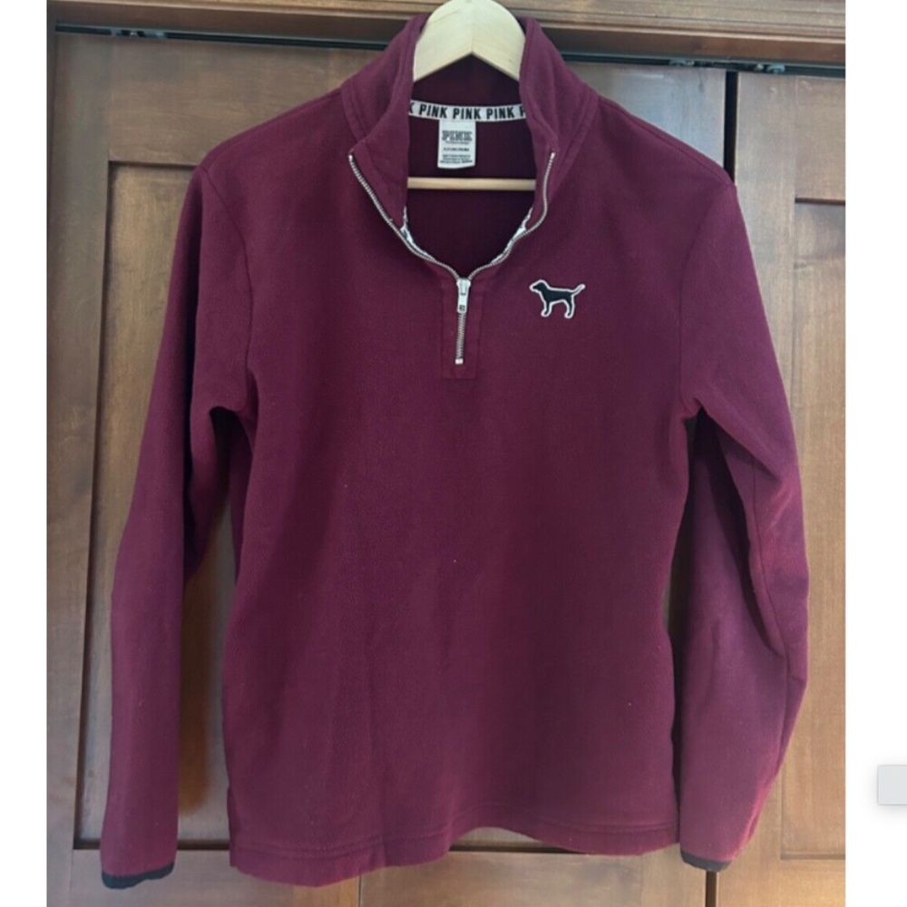 Victoria Secret Pink Women's Casual Half Zip Pullover Sweater Burgundy Small